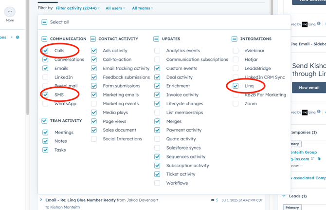filtered activity check